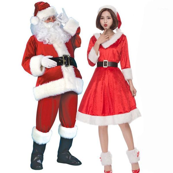 

4/7pcs christmas santa claus cosplay suit set hat + beard + pants belt gloves leather boots 7 in 1 buy complete set1