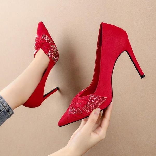 

dress shoes women red high heels bridal pumps luxury rhinestone pointed toe wedding bowknot stiletto ladies party shoes1, Black