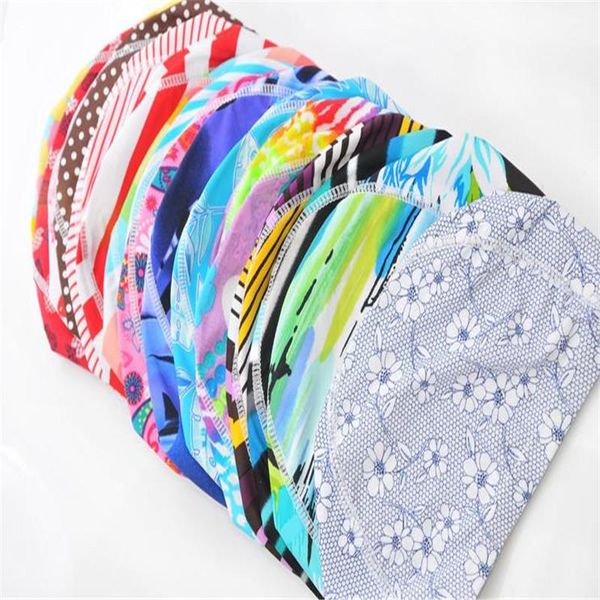 

2021 print nylon multiple colour swimming caps lycra composition fabric swim cap pool spa swimsuit