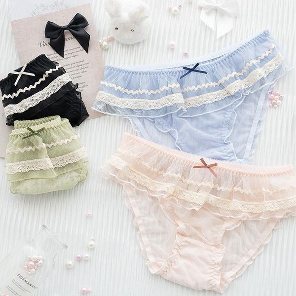 

women japanese underwear girl cute black white maid briefs micro transparent mesh low waist lace trim panties underpants1, Black;pink