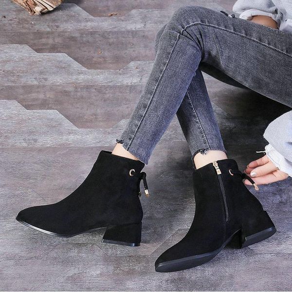 

square heel boots women all-match casual heel fashion platform black ankle wedges shoes chaussures femmes automne hiver-1281