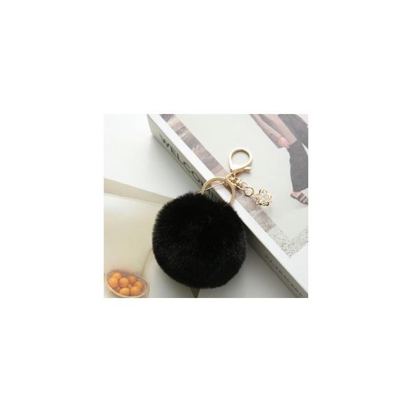 

fashion fur ball pom pom key chain with flower ball rabbit hair for women bag car ornament pendant key ring holder f sqcynf, Slivery;golden