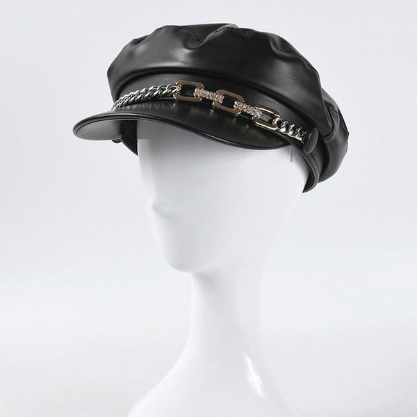 

hat женщин осенью и зимой корейский стиль кожа pu утконос hat цепи мода берет стиль зимний открытый cap, Blue;gray