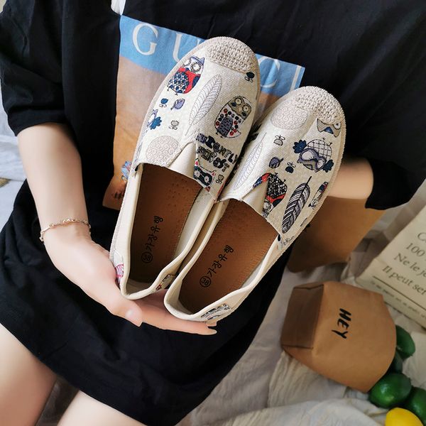 

casual fashion pattern flat owl canvas style for women summer youth shoes, Black;red