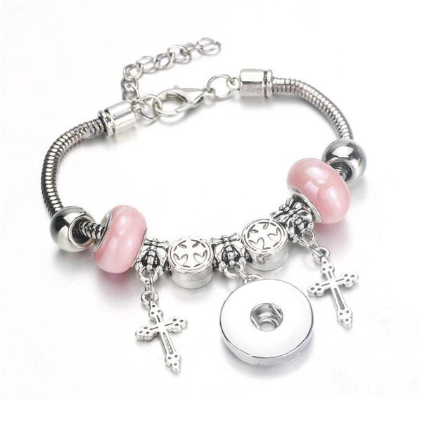 

new cross 6 colors snap bracelet lobster buckle snake chain bangles beaded bracelet fit 18mm snap women bbyzye, Golden;silver