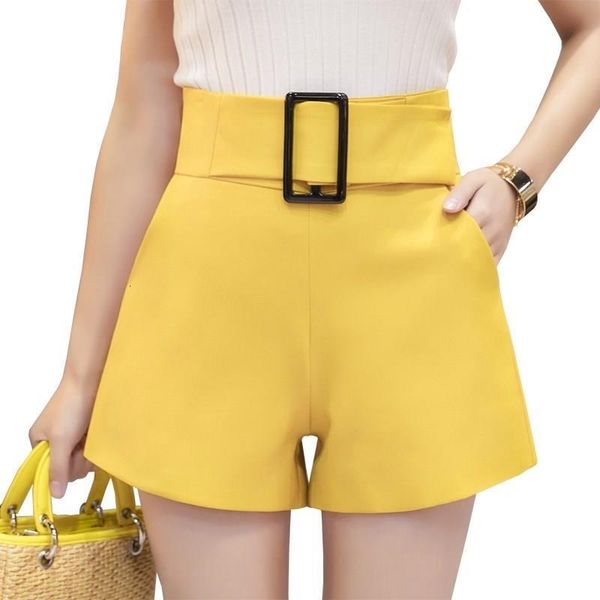 

high waist wide leg shorts women 2020 spring summer fashion belted short pants shorts solid elegant ladies short feminino, White;black