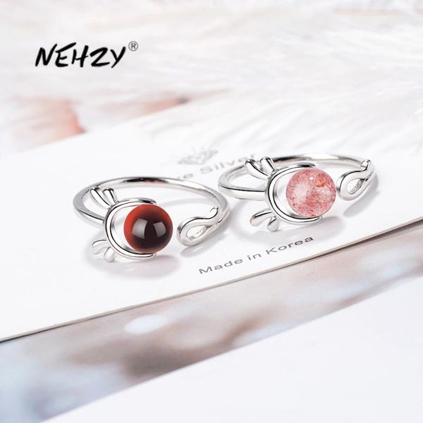 

nehzy 925 sterling silver new women fashion jewelry pink red agate crystal antler open ring size adjustable ring, Golden;silver