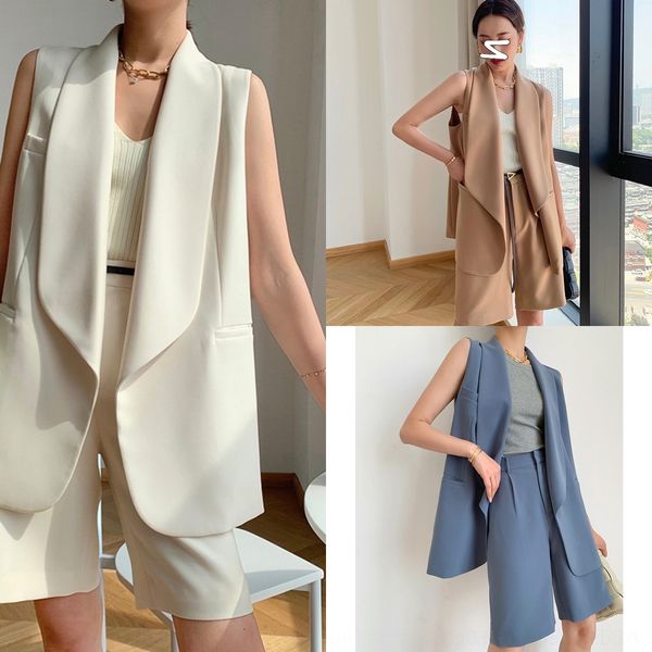 

srnrl 2020 new lightweight hepburn style two-piece french women's sleeveless suit suit summer suitvest vest shorts m853f, Gray