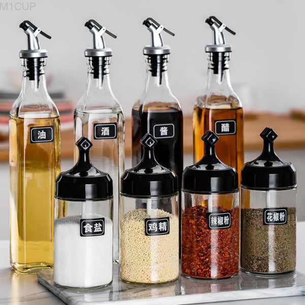 

glass seasoning ,seasoning salt pot, sugar jar, soy sauce and vinegar , kitchen, household flavoring bottle, set