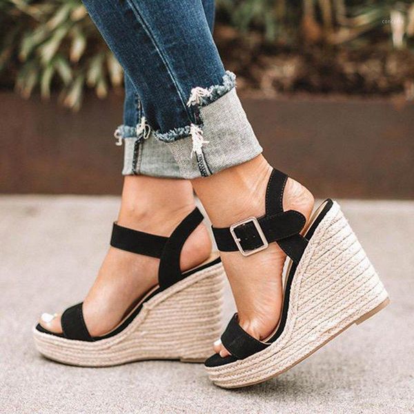 

summer shoes platform sandals women peep toe high wedges heels ankle buckles sandalia espadrilles gladiator ladies sandals1, Black