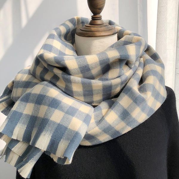 

scarf women winter korean style fashion two-color plaid long wild thick scarf shawl dual-use, Blue;gray