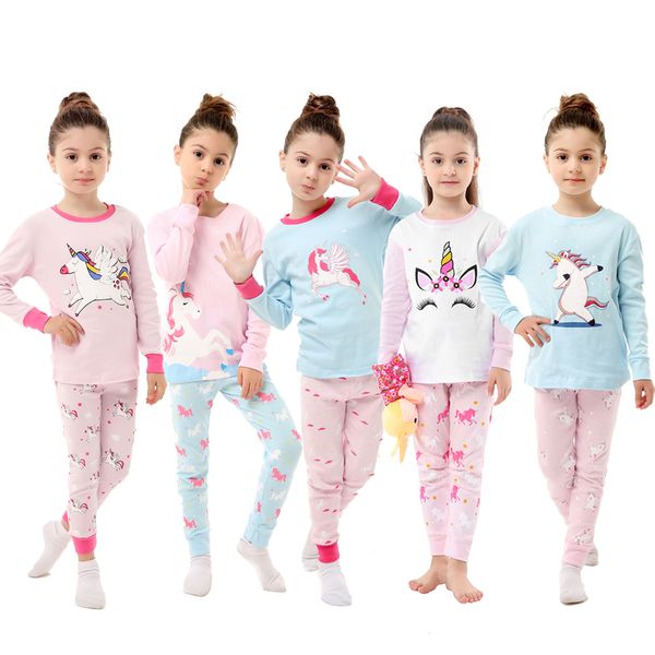 

girls unicorn sleepwear pejamas kids pyjamas for 2-8years children homewear night wear boys full pajamas sets y200704, Blue;red