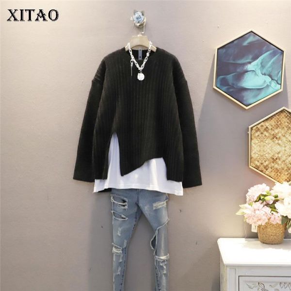 

xitao patchwork irregular sweater women 2020 winter casual fashion new style temperament all match o neck women clothes zy30991, White;black