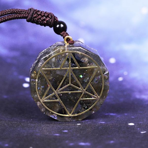 

pendant necklaces orgonite energy crystal natural labradorite reiki necklace chakra stone eliminates negative aura, Silver