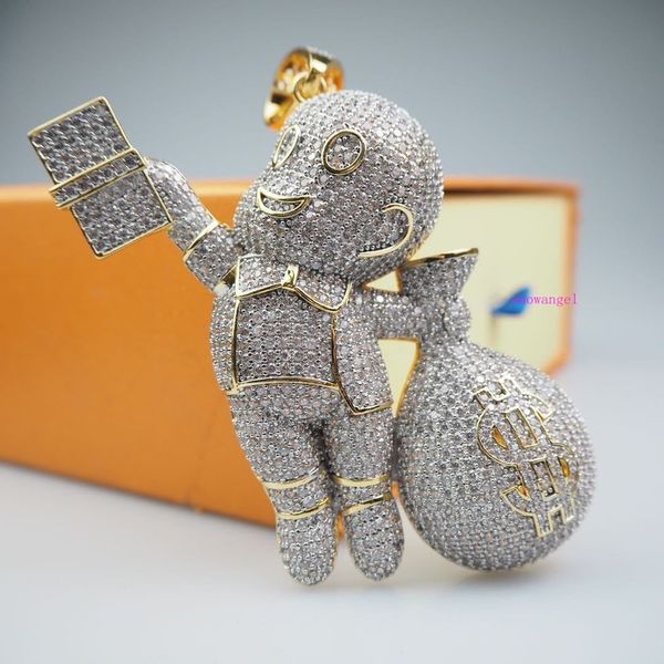 

little man hip-hop large men's necklace pendant mini zircon plated copper jewelry, Silver