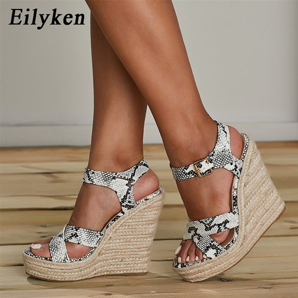

eilyken women platform sandals fashion solid high heels wedges espadrilles ladies open toe sandals serpentine y200702, Black