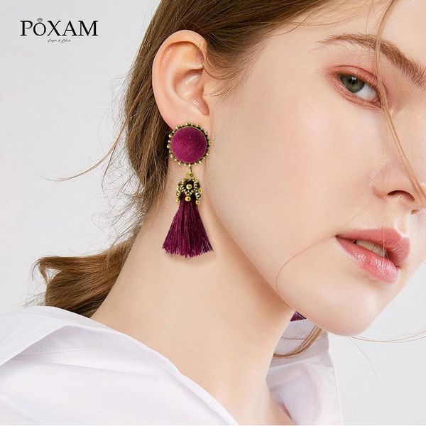 

dangle & chandelier poxam bohemian pompom tassel drop earrings for women girls red cotton silk fabric fringe 2021 fashion female jewelry, Silver