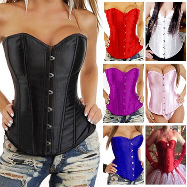 

x lovely pure new women satin bustier lace up boned corset overbust brocade plus size s  l, Black;white