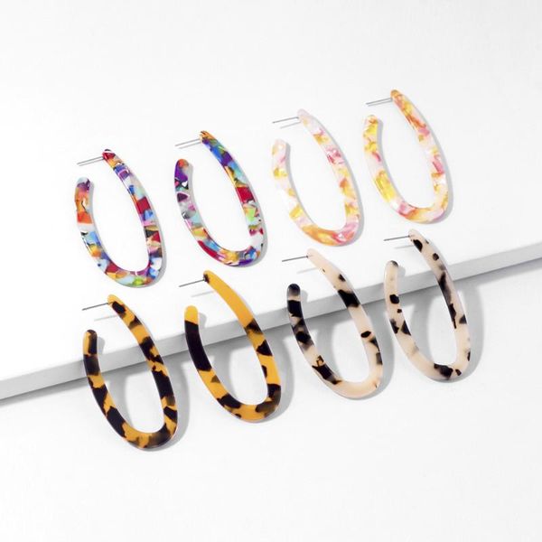 

hoop & huggie fashion personality acrylic unusual earrings for women leopard print acetic acid circle earing bohemian colorful women's, Golden;silver