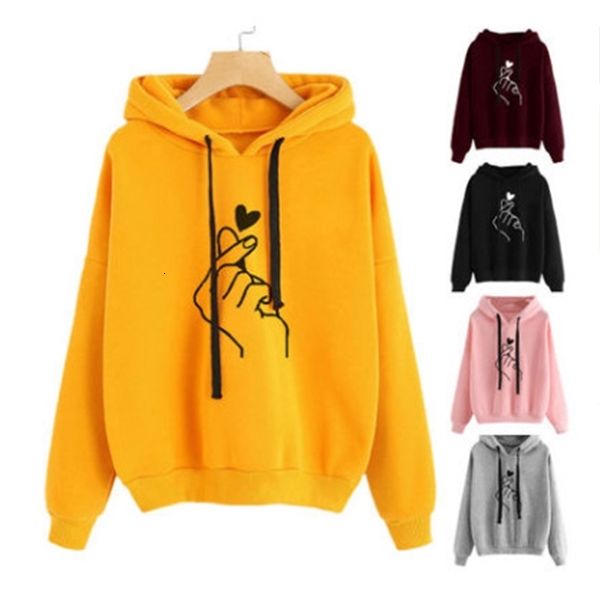 

2020 printed love hand hooded loose sweater, Black