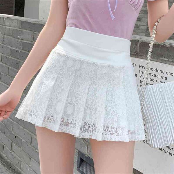 

summer style miniskirt women high waist lace black white sweet and cute student skirt fashion pleated skirt
