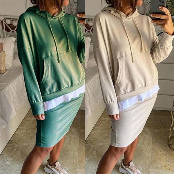 

топ двух частей набор женщин 2021 осенью и зимняя удобная повседневная юбка с капюшоном набор двух частей нарядов карманы толстовка женские, Gray