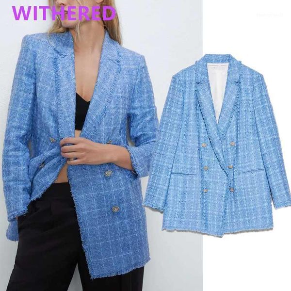

women's suits & blazers dave&di ins fashion blogger office lady vintage double breasted tweed blazer women mujer 2021 and jackets1, White;black