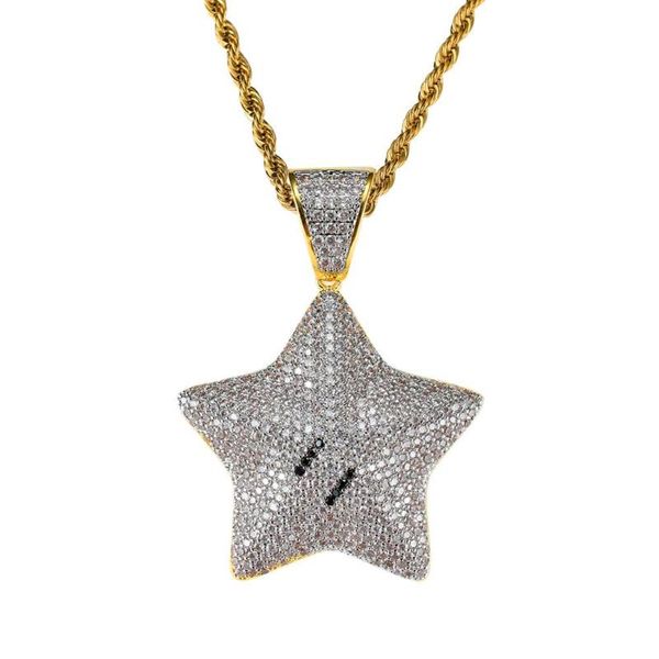 

bling bling star pendant all iced out cz stone necklace for men and women party jewelry cn014, Silver