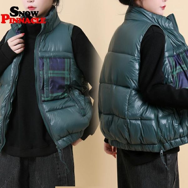 

2020 new women vest jacket autumn winter casual padded warm jacket vest casual patchwork sleeveless waistcoat for women1, Black;white