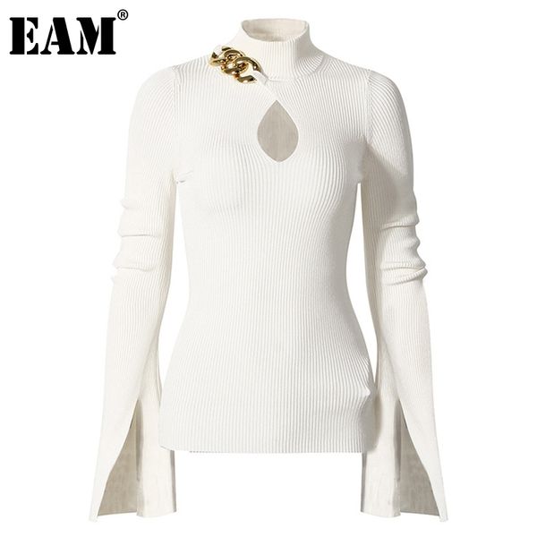 

[eam] black hollow out knitting sweater loose fit turtleneck long sleeve women pullovers new fashion autumn winter 2021 1dc788 210218, White;black
