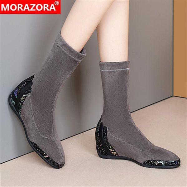 

morazora 2020 new arrival women boots comfortable flat heel winter ankle boots black gray color ankle