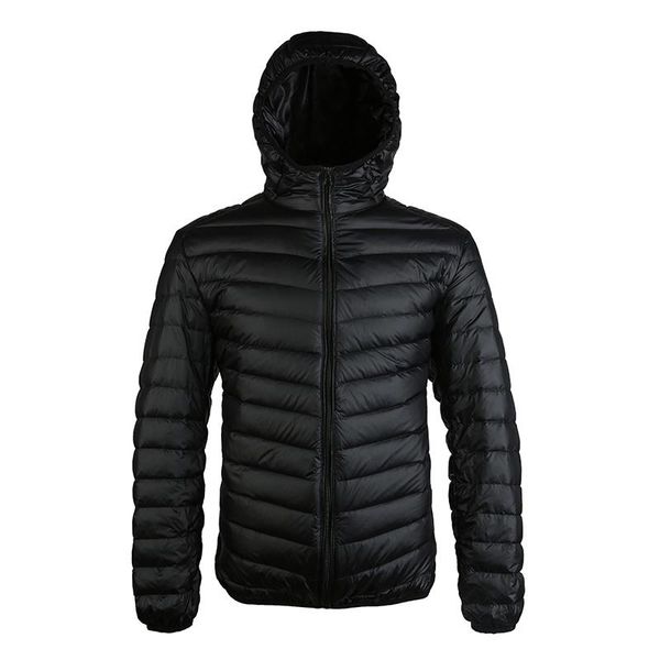 

nice new arrive white duck down jacket men autumn winter warm coat men light thin duck down jacket coats with hat hooded parka, Black