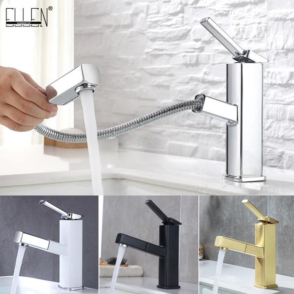 

ellen pull out square bathroom sink faucet black cold water mixer bath faucets deck mounted 2 type water spray elm3400p