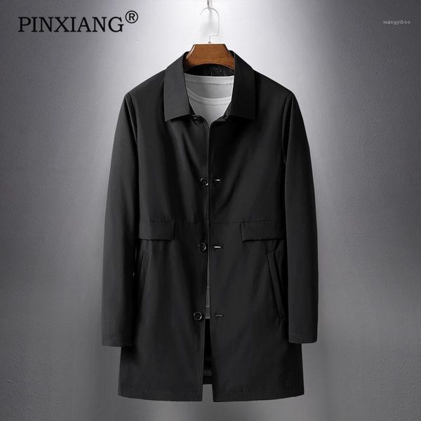 

pinxiang 2020 new casual men's jacket mid-length autumn thin jacket fashion single-breasted coat loose italian style large size1, Tan;black