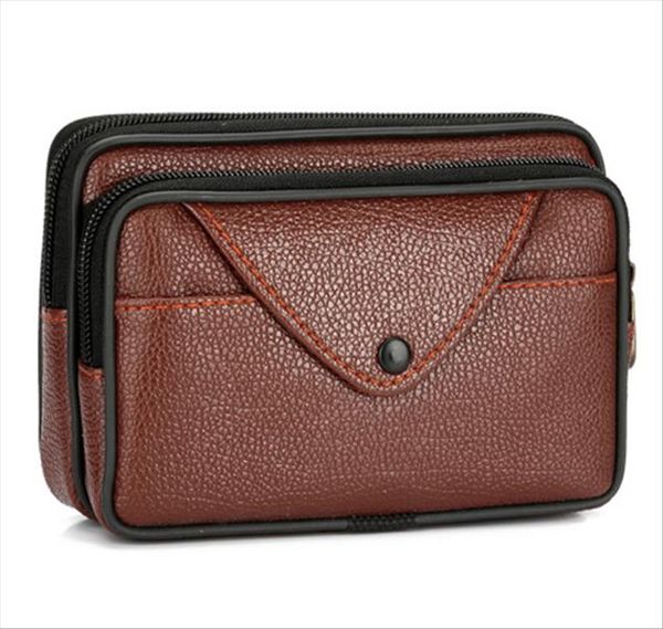 

men zipper fanny pack mobile phone bags brown black pu leather coin purse burse good quality bag casual waist packs man purses