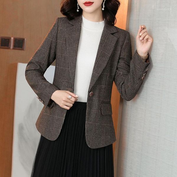 

women's wool & blends fall / winter 2021 fashionable plaid woolen suit coat with thin feminine temperament1, Black