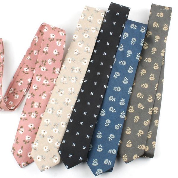 Krawatten Sitonjwly 6 cm Krawatte für Herren Baumwolle bedruckte Blumen schmale Mode Casual Kragen Slim Krawatte individuelles Logo1