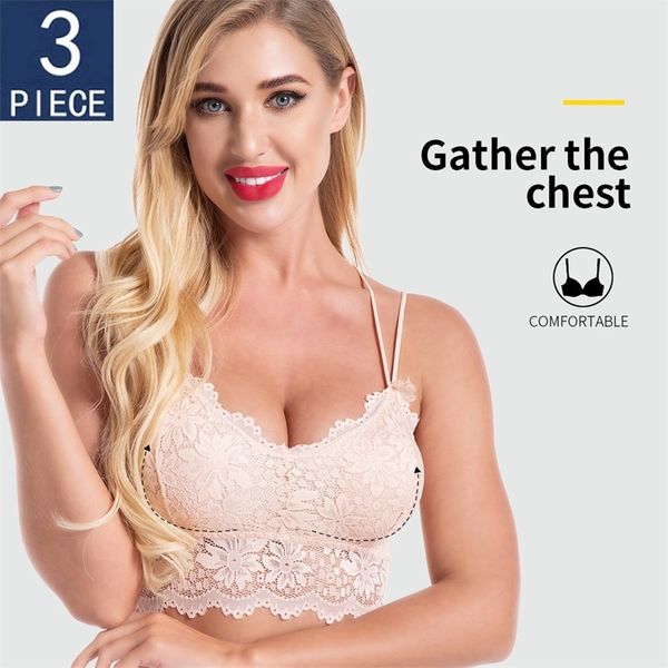 

3pcs women underwear bralette push up strapless lace plus size female invisible bra soutien biustonosz lj201208, Red;black