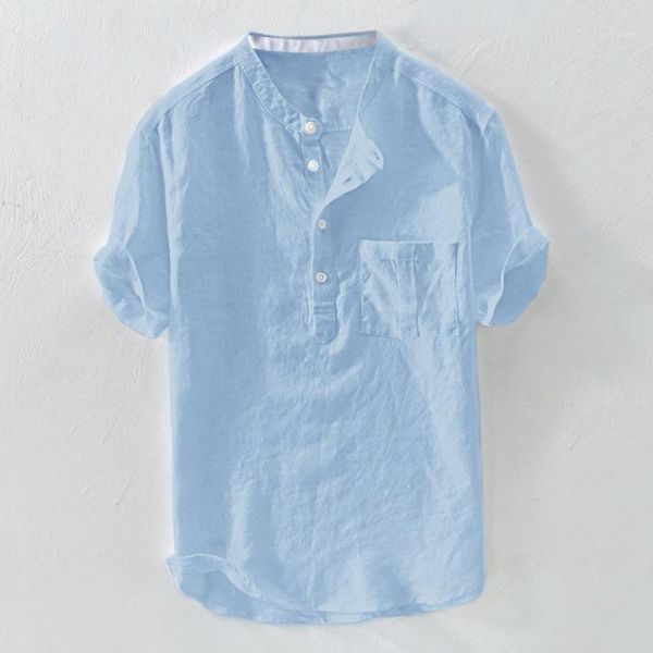 

2020 new men's casual blouse men home pure color cotton linen shirt solid color short sleeve retro shirts blouse #31, White;black