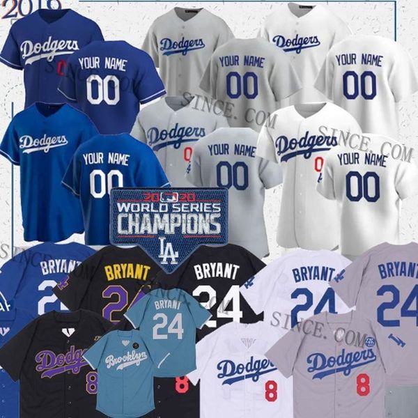 

2020 ws champions dodger seager8 24 bryant kb mookie betts 50 35 cody bellinger 22 clayton kershaw enrique hernandez custom baseball jersey, Blue;black
