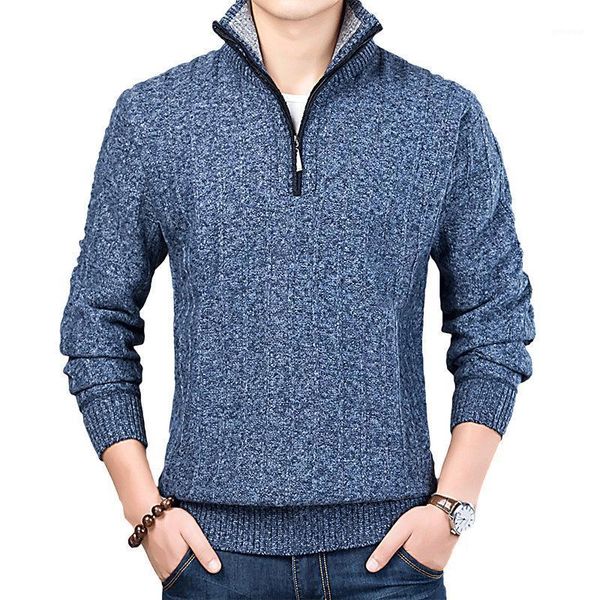 

new winter men's sweater casual pullover mens warm sweaters man slim stand collar knitted pullovers male coats half zip sweater1, White;black
