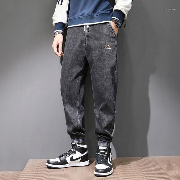 

fashion streetwear men jeans japanese vintage designer loose fit denim cargo pants autumn newly harem trousers hip hop joggers1, Blue