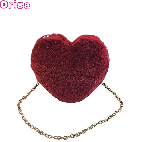 

driga faux fur heart-shaped chains luxury shoulder women bags designer female mini sweet cute crossbody messenger bag sac a main