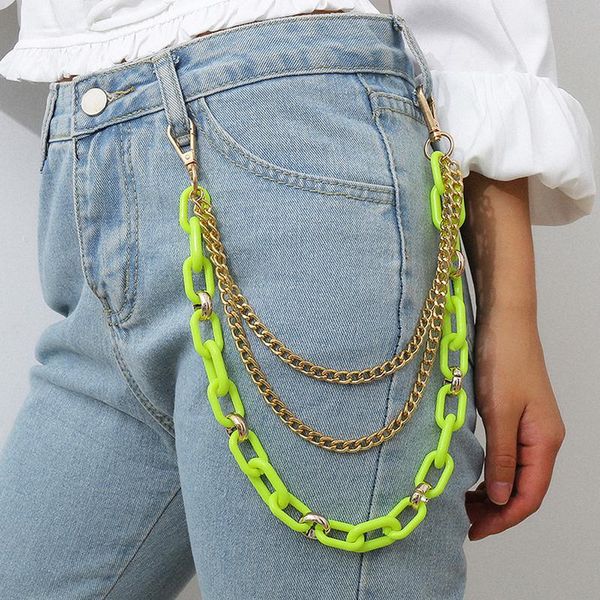 

fashion punk acrylic chain pant belt 3 layer men jewelry jean wallet key chain waist keychain pant neon green, Silver