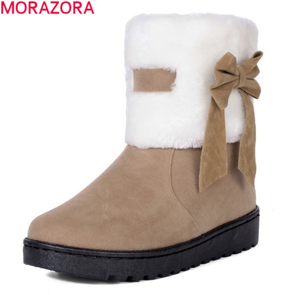 

morazora 2020 ankle for woman comfortable winter ladies shoes fashion bowknot mixed colors snow boots women q1104, Black