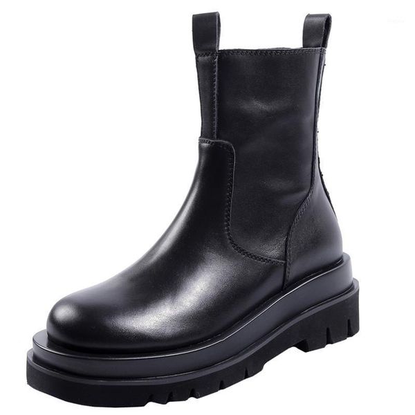 

new boots 2020 autumn winter leather women round toe 5cm square heel fits true to size, take your normal size ankle1, Black