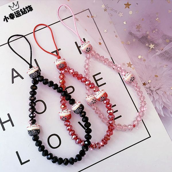 

new ceramic cat mobile phone short crystal pendant wrist rope female chinese style jewelry simple personality