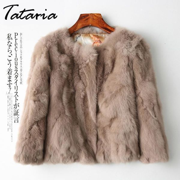 

tataria real fur jacket for women long sleeve plus size overcoat women's short real coat female warm plush coats1, Black