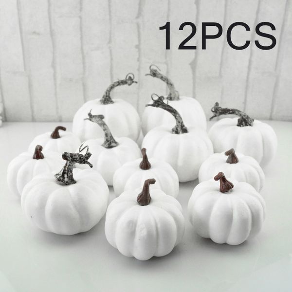 

6/12pcs halloween white artificial pumpkins harvest fall thanksgiving decor for home kitchen decoration
