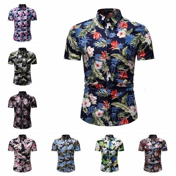 

casual floral men's stay summer blouse flower hawaiian style beach social shirt for men short sleeve, White;black